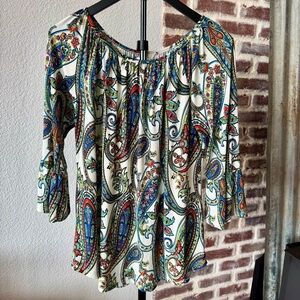 Cavenders R Rouge Western Paisley Women's Top, Size Large Shirt 3/4 Bell Sleeves